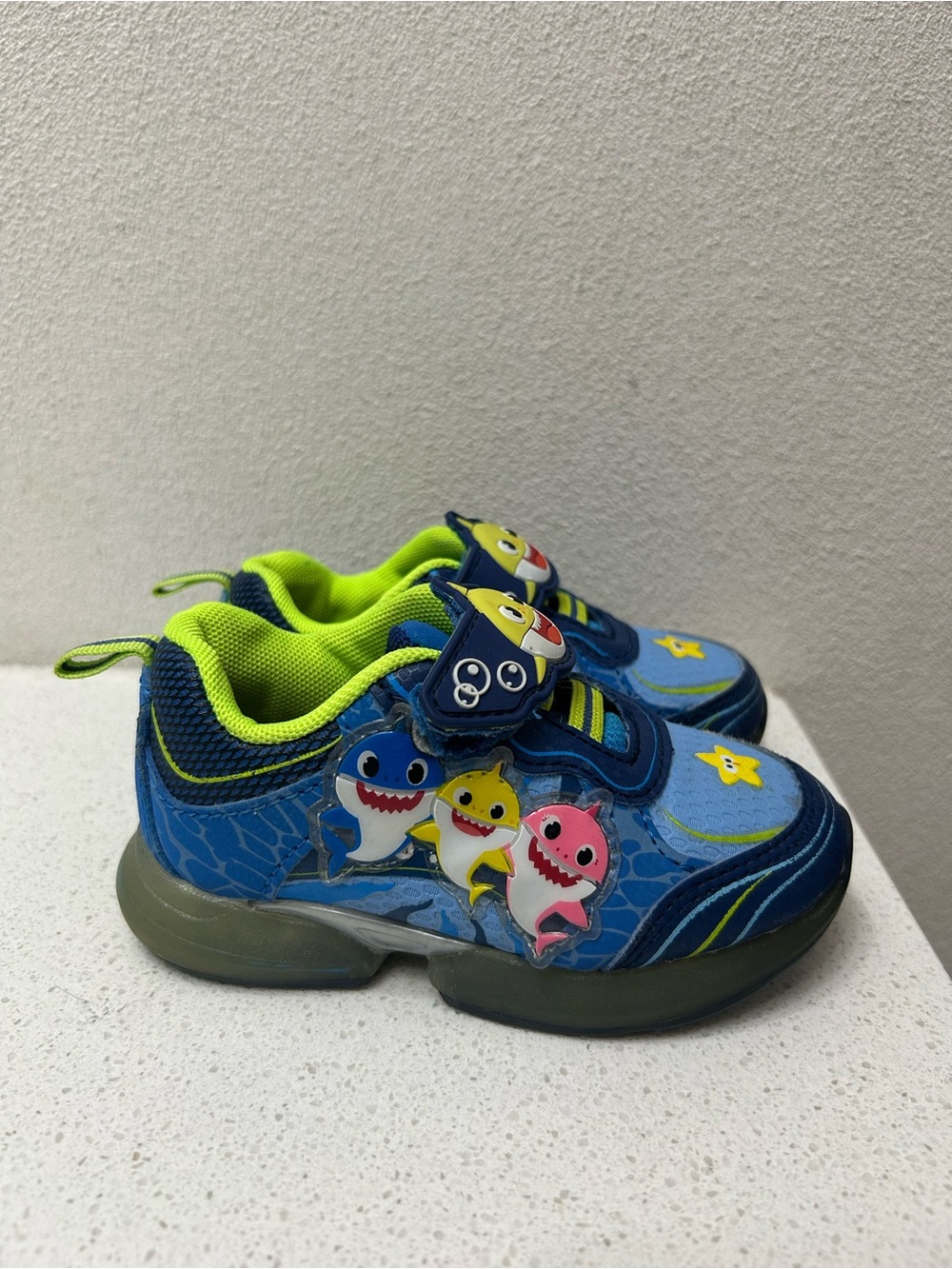 Toddler Blue Shark Light-Up Sneakers with Neon Green Trim